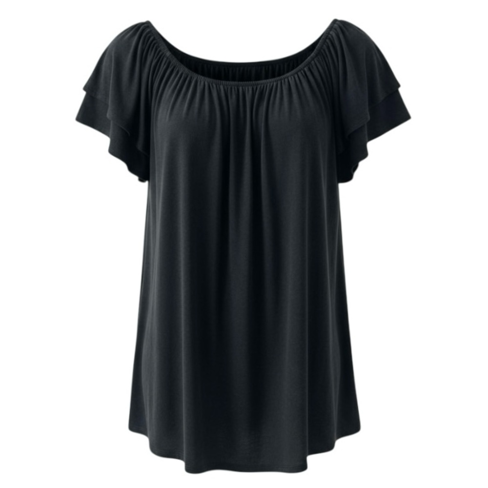 Mustard Seed Black Short Flutter Sleeve Top Size Small